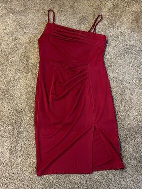 Grace Karin Red Ruched Spaghetti-Strap Asymmetrical Midi Dress